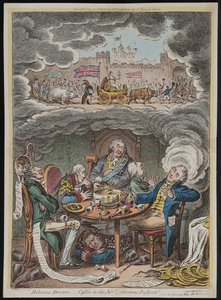 Sogni deliziosi! Castelli in aria! Prospettive gloriose! vide Un pisolino pomeridiano dopo la fatica di una cena ufficiale da James Gillray